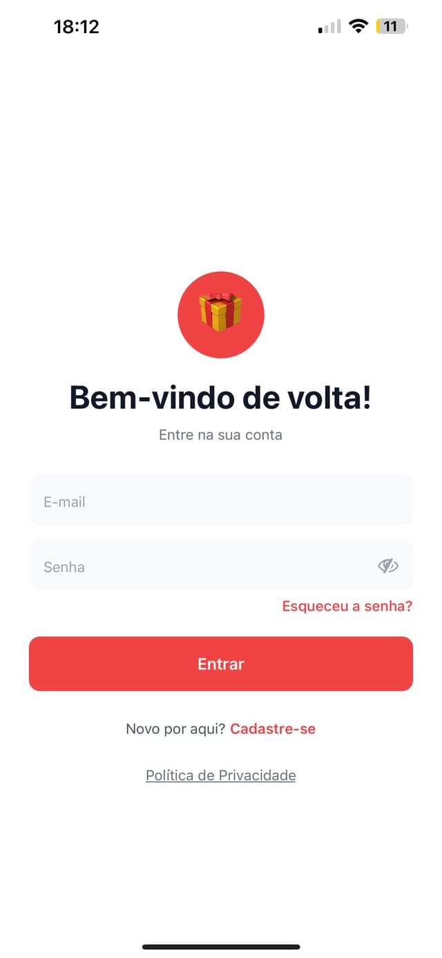 Presente Certo App Login page