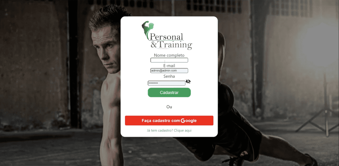 Personal & Training Login page