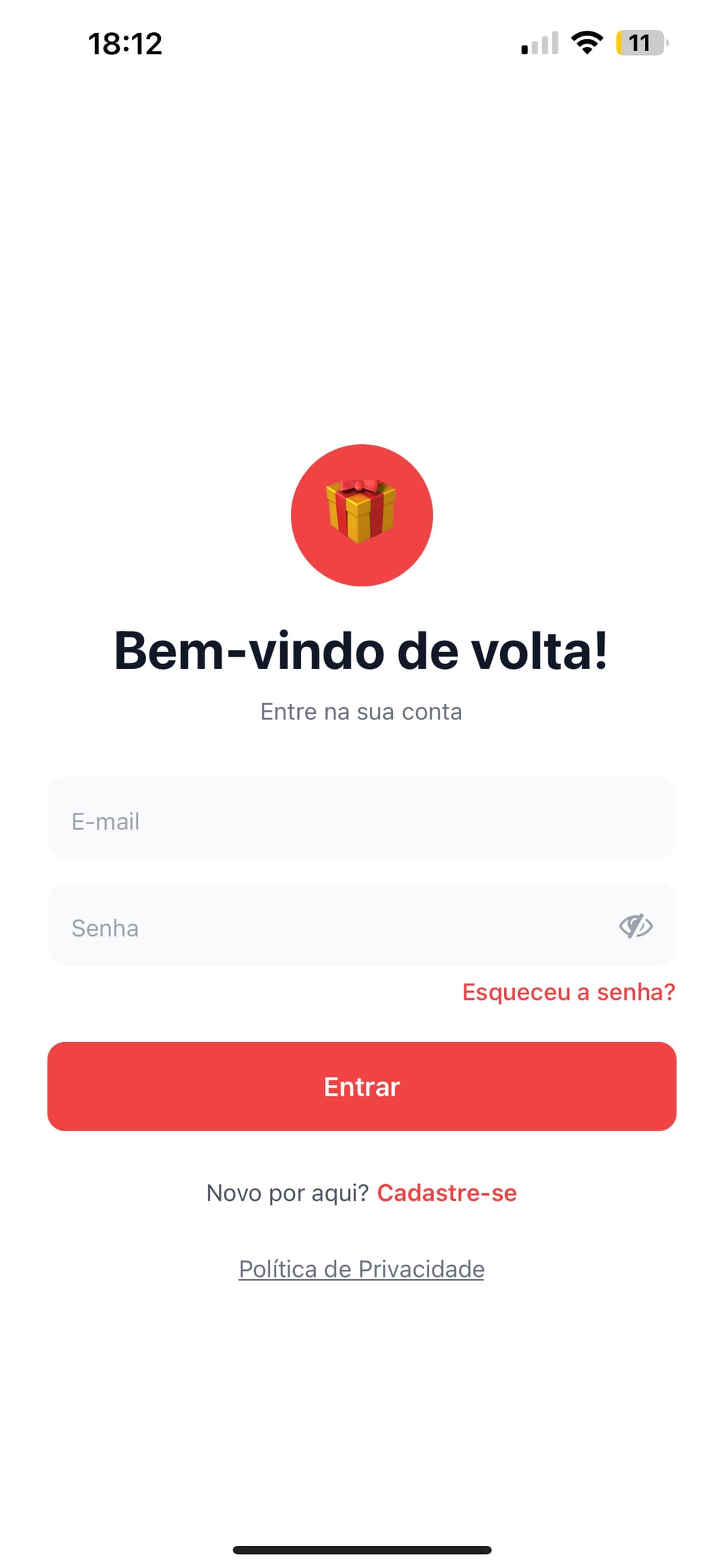 Presente Certo App Login page